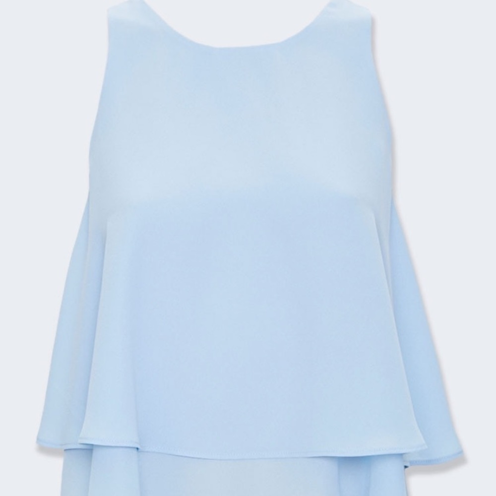 Forever 21 Chiffon Layered Flounce Top Light Blue - Picture 2 of 6
